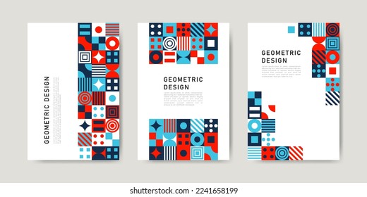 Colorful geometric shape flat design mosaic covers collection