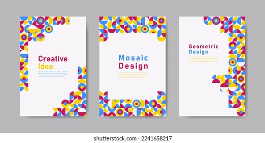 Colorful geometric shape flat design mosaic covers collection