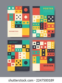 Colorful geometric shape flat design mosaic cover and poster collection