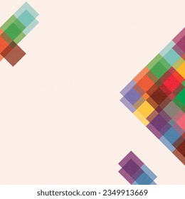 Colorful geometric shape overlap transparent with riso print effect vector illustration on cream background have blank space.