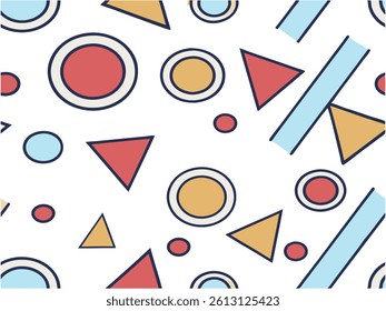 Colorful Geometric Shape Pattern with Circles and Triangles. geometry, pattern, retro, abstract, colorful, triangle, circle, shapes, design, seamless