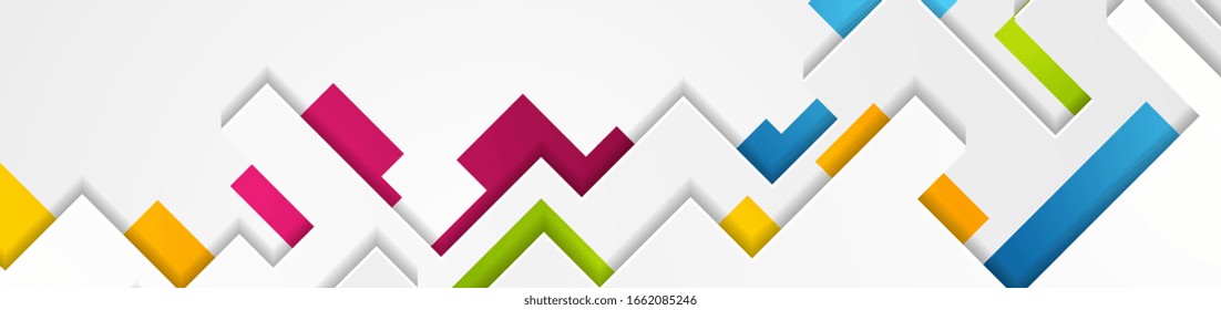 Formas geométricas coloridas abstractas de fondo tecnológico. Plantilla de diseño de banner vectorial geométrico