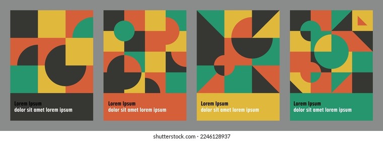 Colorful geometric shapes in background for gift card, cover, Retro, poster design set.
