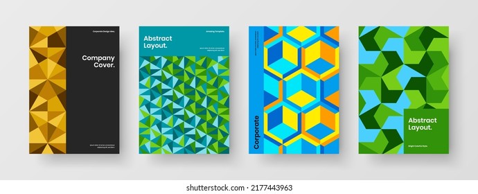 Colorful geometric shapes banner concept collection. Minimalistic pamphlet A4 design vector layout composition.