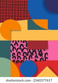 Colorful geometric shapes composition abstract graphic  background. Aesthetic design for web, post, cover, poster, print, banner and background.