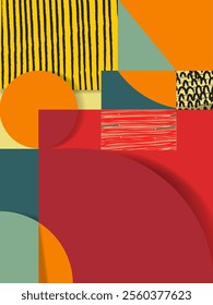 Colorful geometric shapes composition abstract graphic  background. Aesthetic design for web, post, cover, poster, print, banner and background.