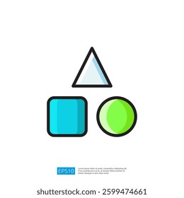 Colorful geometric shapes including triangle, square, and circle arranged harmoniously in a minimalist vector illustration presenting vibrant design elements and modern aesthetics