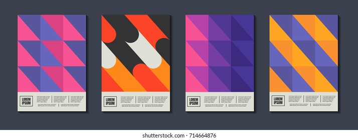 Colorful geometric shapes in motion background set. Applicable for gift card,cover,poster.  Poster design. Retro covers set.