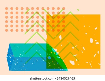 Colorful geometric shapes. Object in trendy riso graph design. Geometry elements abstract risograph print texture style.