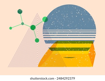 Colorful geometric shapes. Object in trendy riso graph design. Geometry elements abstract risograph print texture style.