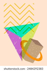 Colorful geometric shapes. Object in trendy riso graph design. Geometry elements abstract risograph print texture style.