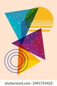 Colorful geometric shapes. Object in trendy riso graph design. Geometry elements abstract risograph print texture style.