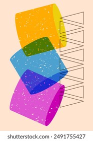 Colorful geometric shapes. Object in trendy riso graph design. Geometry elements abstract risograph print texture style.