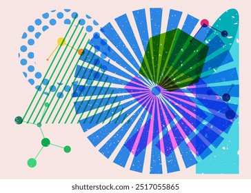 Formas geométricas coloridas. Objeto no design gráfico moderno do riso. Estilo de textura de impressão de risografia abstrata de elementos de geometria.