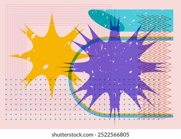 Formas geométricas coloridas. Objeto no design gráfico moderno do riso. Estilo de textura de impressão de risografia abstrata de elementos de geometria.