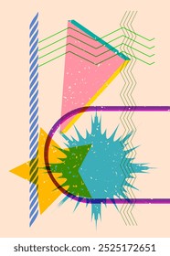 Colorful geometric shapes. Object in trendy riso graph design. Geometry elements abstract risograph print texture style.