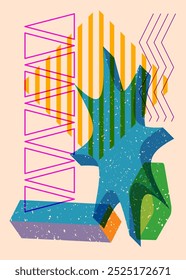 Colorful geometric shapes. Object in trendy riso graph design. Geometry elements abstract risograph print texture style.