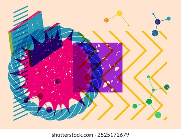 Colorful geometric shapes. Object in trendy riso graph design. Geometry elements abstract risograph print texture style.