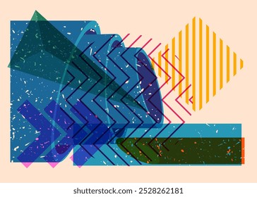 Colorful geometric shapes. Object in trendy riso graph design. Geometry elements abstract risograph print texture style.