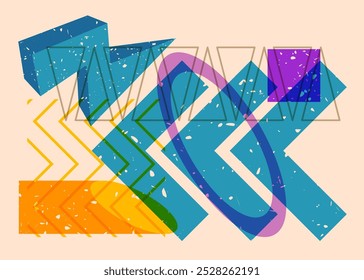 Colorful geometric shapes. Object in trendy riso graph design. Geometry elements abstract risograph print texture style.