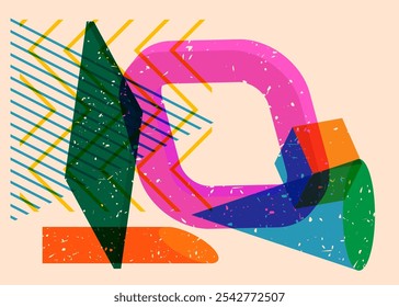 Colorful geometric shapes. Object in trendy riso graph design. Geometry elements abstract risograph print texture style.