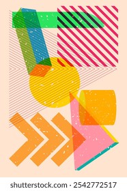 Colorful geometric shapes. Object in trendy riso graph design. Geometry elements abstract risograph print texture style.