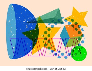 Colorful geometric shapes. Object in trendy riso graph design. Geometry elements abstract risograph print texture style.