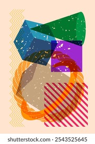 Colorful geometric shapes. Object in trendy riso graph design. Geometry elements abstract risograph print texture style.