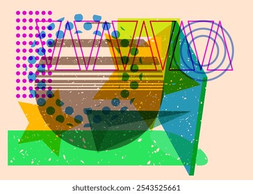 Formas geométricas coloridas. Objeto no design gráfico moderno do riso. Estilo de textura de impressão de risografia abstrata de elementos de geometria.