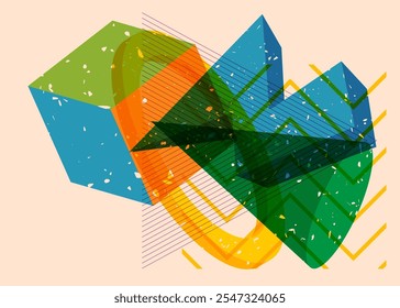 Formas geométricas coloridas. Objeto no design gráfico moderno do riso. Estilo de textura de impressão de risografia abstrata de elementos de geometria.