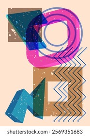 Colorful geometric shapes. Object in trendy riso graph design. Geometry elements abstract risograph print texture style.