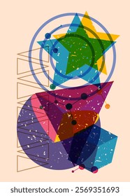 Colorful geometric shapes. Object in trendy riso graph design. Geometry elements abstract risograph print texture style.