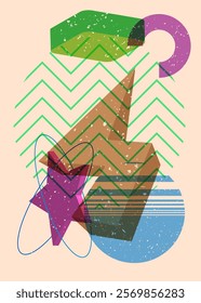 Colorful geometric shapes. Object in trendy riso graph design. Geometry elements abstract risograph print texture style.