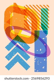 Colorful geometric shapes. Object in trendy riso graph design. Geometry elements abstract risograph print texture style.