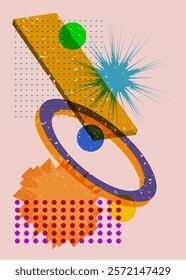 Colorful geometric shapes. Object in trendy riso graph design. Geometry elements abstract risograph print texture style.