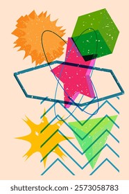 Colorful geometric shapes. Object in trendy riso graph design. Geometry elements abstract risograph print texture style.