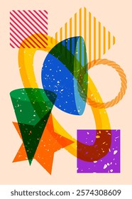 Colorful geometric shapes. Object in trendy riso graph design. Geometry elements abstract risograph print texture style.