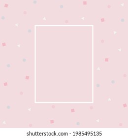 Colorful geometric shapes on light pink background. Triangle, circle, square and hexagon. Rectangular area for text or image. Abstract geometric background. Vector illustration.