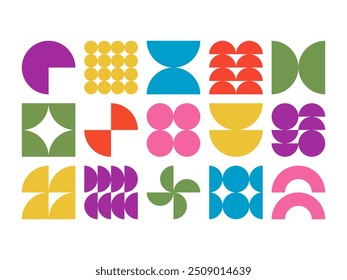 Formes géométriques colorées de parties de cercle. Abstrait brutaliste collection figurative moderne. De base éléments joueurs. Bauhaus memphis forme simple pour la conception des enfants