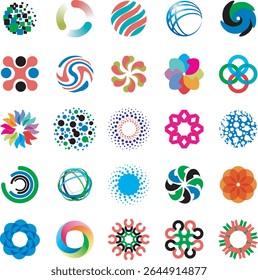Colorful geometric shapes in pink, orange, green. Circles, stars, and polygons. Vibrant shapes, geometric patterns, colorful design elements. Element vector set. abstract shape design collections 