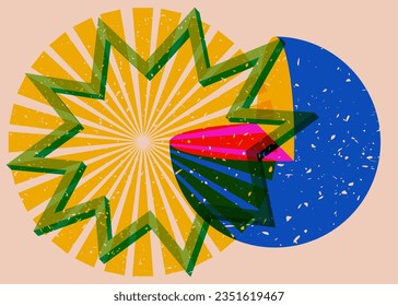Colorful geometric shapes in risograph print texture style. Object in trendy riso graph design. Simple geometry elements.