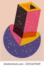 Colorful geometric shapes in risograph print texture style. Object in trendy riso graph design. Simple geometry elements.