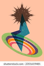 Colorful geometric shapes in risograph print texture style. Object in trendy riso graph design. Simple geometry elements.