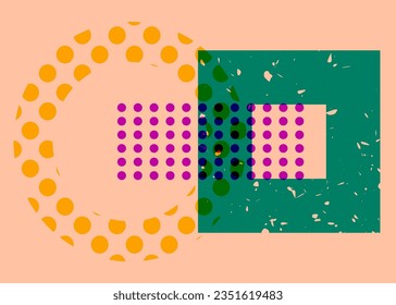 Formas geométricas coloridas en el estilo de textura de impresión de risografías. Objeto en diseño gráfico de riso de moda. Elementos simples de geometría.