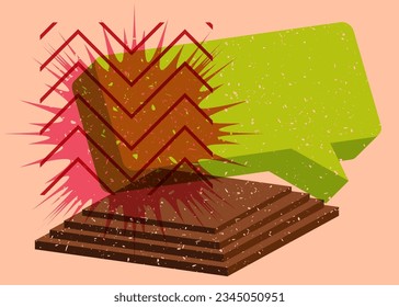 Colorful geometric shapes with speech bubble. Object in trendy riso graph design. Geometry elements abstract risograph print texture style.