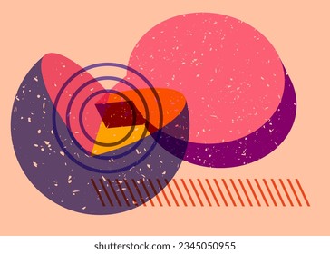 Colorful geometric shapes with speech bubble. Object in trendy riso graph design. Geometry elements abstract risograph print texture style.