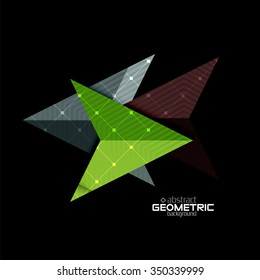 Colorful geometric shapes with texture on black. Modern futuristic abstract design template. Vector illustration