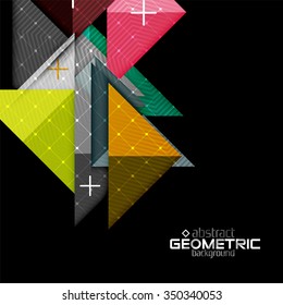 Colorful geometric shapes with texture on black. Modern futuristic abstract design template. Vector illustration Colorful geometric shapes with texture on black. Modern futuristic abstract design template. Vector illustration