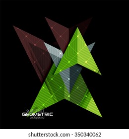 Colorful geometric shapes with texture on black. Modern futuristic abstract design template. Vector illustration