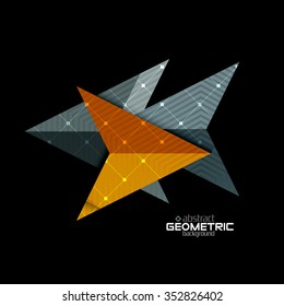 Colorful geometric shapes with texture on black. Modern futuristic abstract design template. Vector illustration